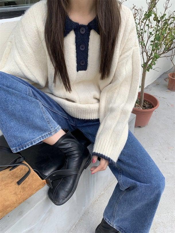 ルーズポロニット 4976-画像5-韓国ファッション通販POPREA［ポップリア］