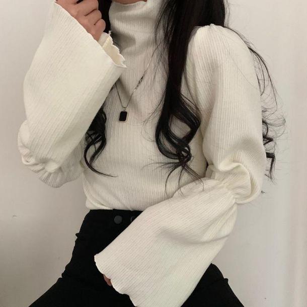 トランペットスリーブハイネックリブニット 4852-画像5-韓国ファッション通販POPREA［ポップリア］