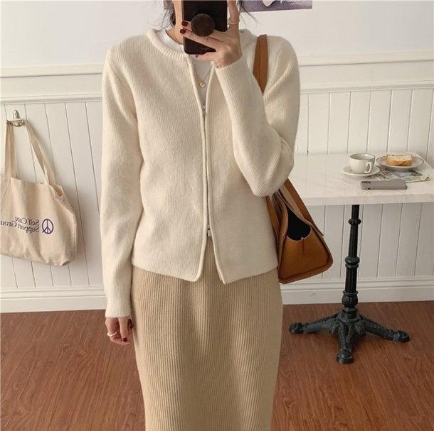 ラウンドネックジッパーカーディガン 4968-画像5-韓国ファッション通販POPREA［ポップリア］