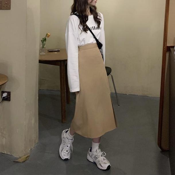 スリットベージュスカート 4691-画像6-韓国ファッション通販POPREA［ポップリア］