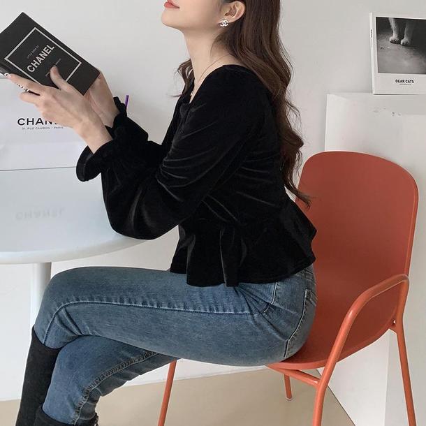 レトロベルベットブラックトップス 4718-画像6-韓国ファッション通販POPREA［ポップリア］