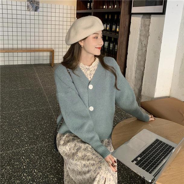 レトロフラワーワンピ＆ビッグボタンカーディガン 5063-画像6-韓国ファッション通販POPREA［ポップリア］