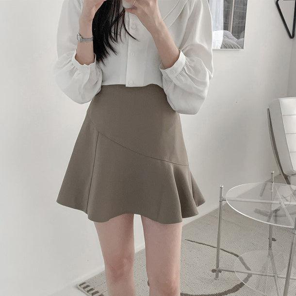 アシンメトリー切り替えミニスカート 5114-画像6-韓国ファッション通販POPREA［ポップリア］