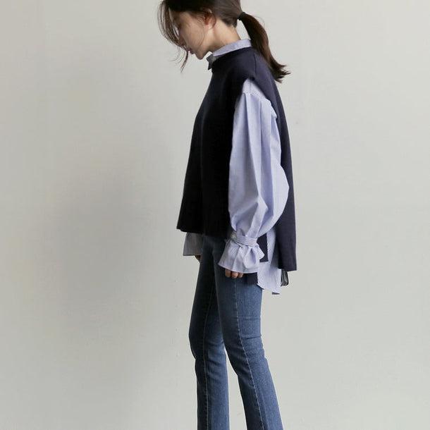 キャンディスリーブストライプシャツ＆ベスト 5045-画像6-韓国ファッション通販POPREA［ポップリア］