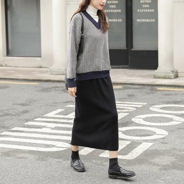 ヘリンボーン柄ハイネックレイヤードニット 4957-画像6-韓国ファッション通販POPREA［ポップリア］