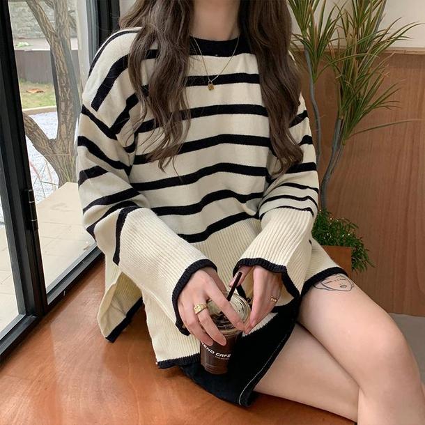 ベルスリーブボーダーニット 4804-画像6-韓国ファッション通販POPREA［ポップリア］