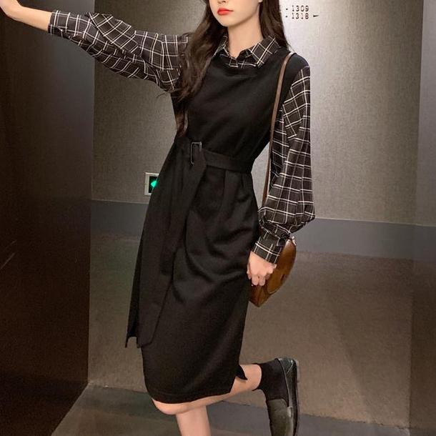 フェイクブラウス＆ブラックジャンスカドレス 4738-画像6-韓国ファッション通販POPREA［ポップリア］