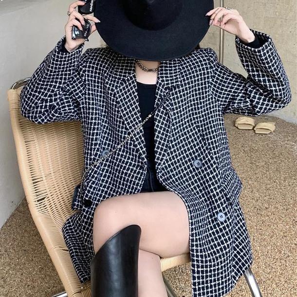 ミニバッグ付きチェック柄ジャケット 4730-画像6-韓国ファッション通販POPREA［ポップリア］
