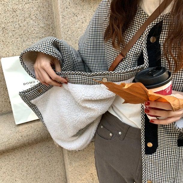 リバーシブルチェックボアジャケット 4934-画像6-韓国ファッション通販POPREA［ポップリア］