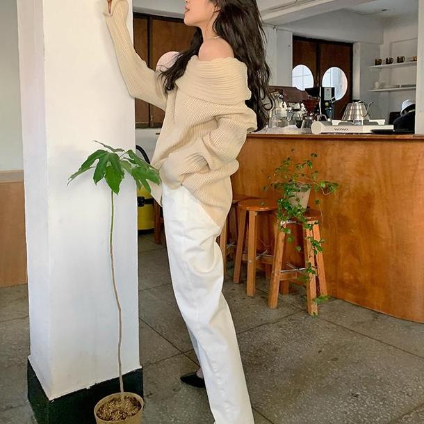 ベーシックオフショルダーリブニット 4788-画像6-韓国ファッション通販POPREA［ポップリア］