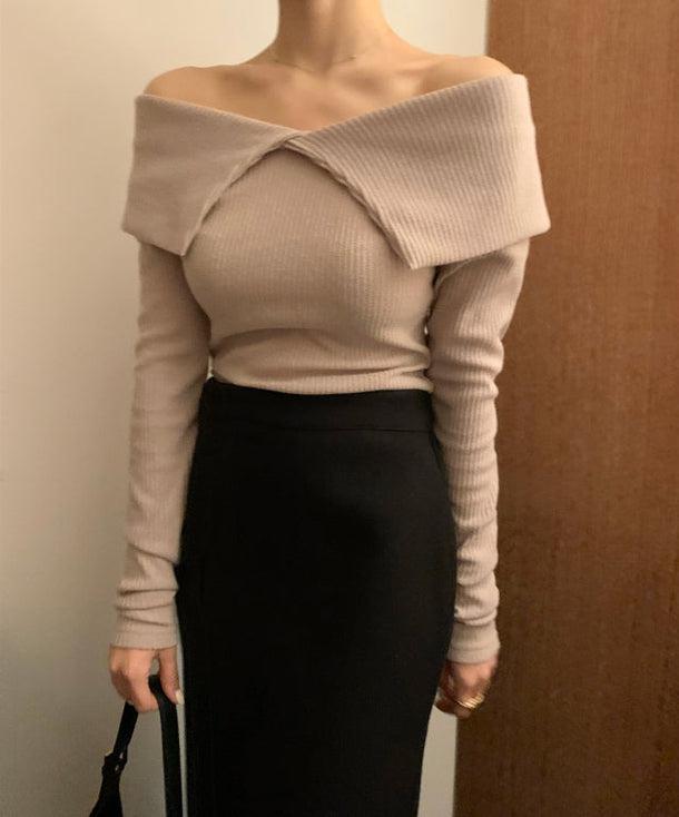 オフショルカラーリブニット 5036-画像6-韓国ファッション通販POPREA［ポップリア］