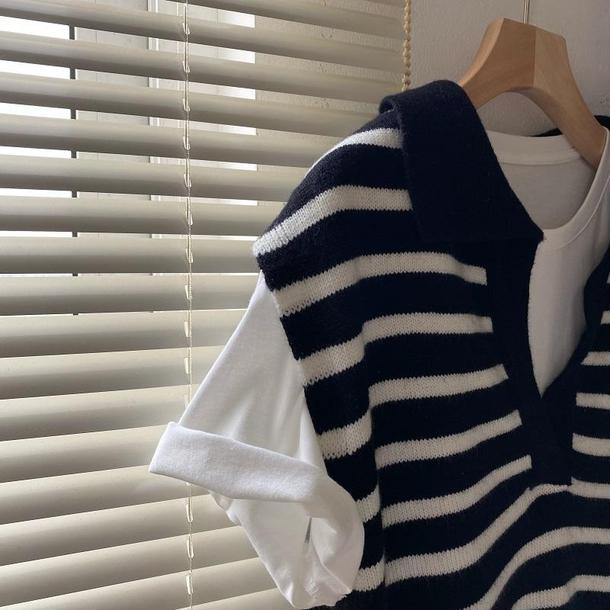 POLOボーダーニットベスト 4712-画像6-韓国ファッション通販POPREA［ポップリア］