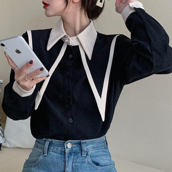 バイカラーレトロシャツ 4987-画像6-韓国ファッション通販POPREA［ポップリア］