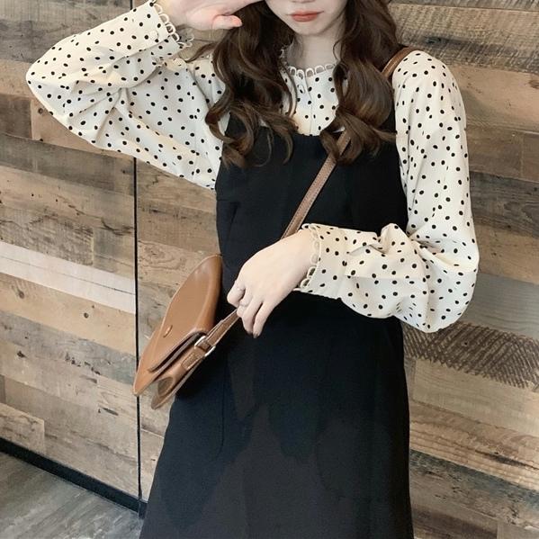 ドットブラウス＆クロスバックストラップスカート 4719-画像6-韓国ファッション通販POPREA［ポップリア］