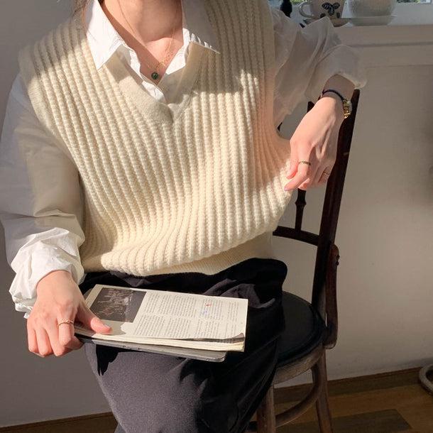 Vネックリブニットベスト 5112-画像6-韓国ファッション通販POPREA［ポップリア］