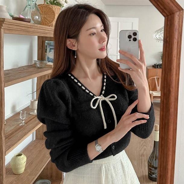 ステッチラインリボンデザインニット ﻿﻿ 5742-画像6-韓国ファッション通販POPREA［ポップリア］