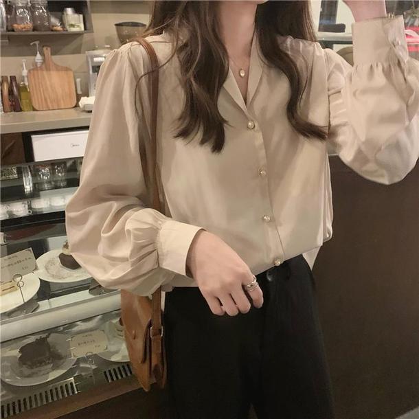 Vネックパールボタンブラウス 4689-画像6-韓国ファッション通販POPREA［ポップリア］