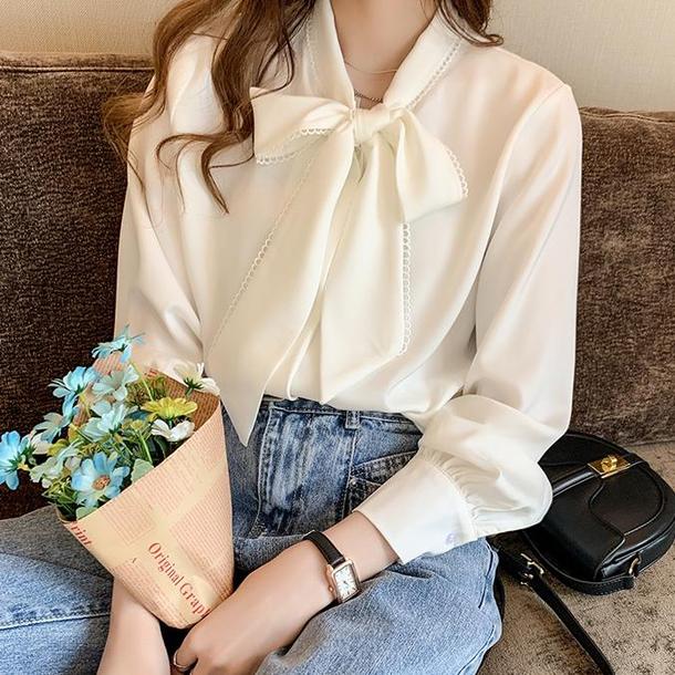 ボウタイリボンシルクタッチブラウス 4862-画像6-韓国ファッション通販POPREA［ポップリア］