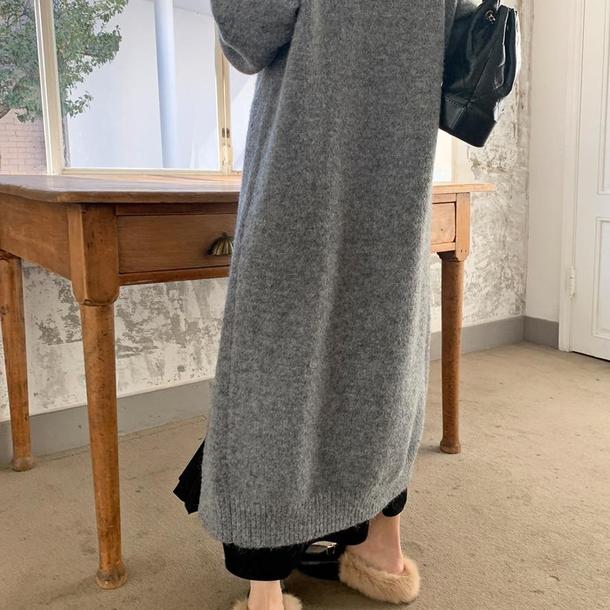 ラウンドネックスリットニットワンピース 4859-画像6-韓国ファッション通販POPREA［ポップリア］