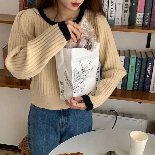 あったかシンプルリブショートニット 4853-画像6-韓国ファッション通販POPREA［ポップリア］