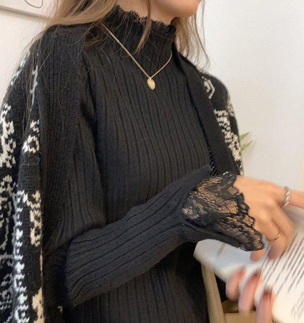 レースハイネック袖リブニット 4970-画像6-韓国ファッション通販POPREA［ポップリア］