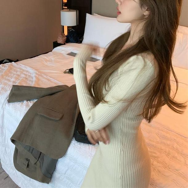 レイヤードネックリブニットワンピース 4847-画像6-韓国ファッション通販POPREA［ポップリア］