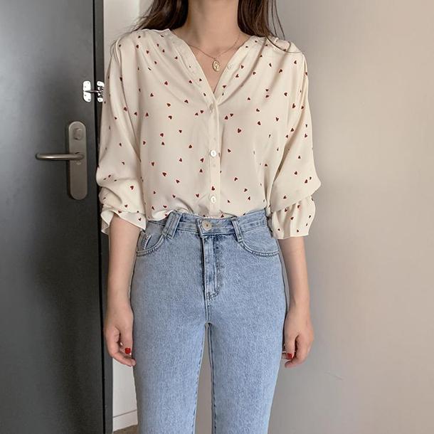 ミニハート柄シフォンブラウス 4775-画像6-韓国ファッション通販POPREA［ポップリア］