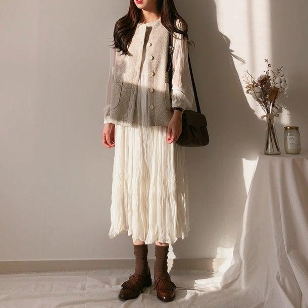 プリーツティアードシフォンワンピ 4995-画像6-韓国ファッション通販POPREA［ポップリア］