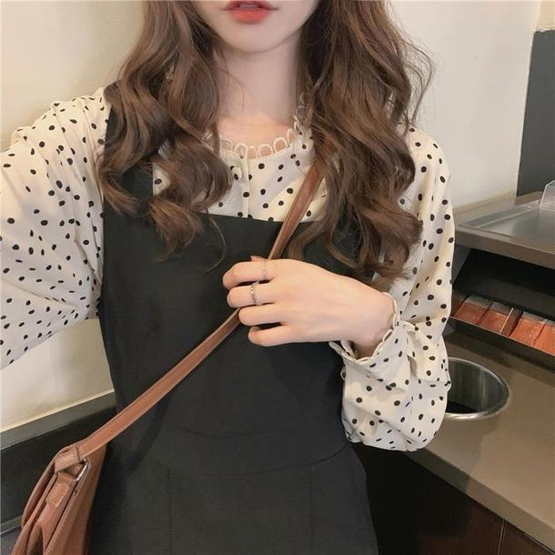 ドットブラウス＆クロスバックストラップスカート 4719-画像7-韓国ファッション通販POPREA［ポップリア］