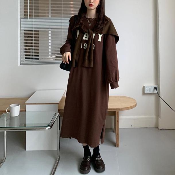 ロゴプリントトレーナーワンピース 4688-画像7-韓国ファッション通販POPREA［ポップリア］