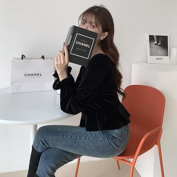 レトロベルベットブラックトップス 4718-画像7-韓国ファッション通販POPREA［ポップリア］