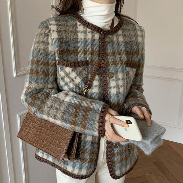 チェック柄ウールショートジャケット 4806-画像7-韓国ファッション通販POPREA［ポップリア］