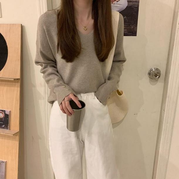 Vネックボタンスリーブトップス 4858-画像7-韓国ファッション通販POPREA［ポップリア］