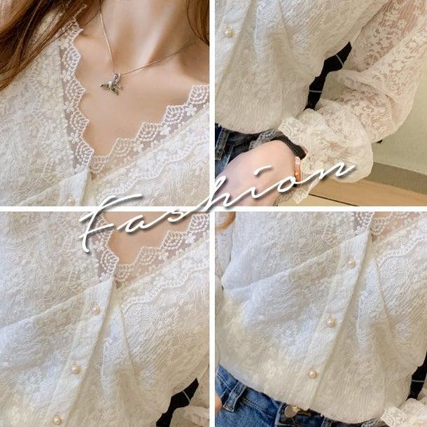 フラワーレースVネックブラウス 4964-画像7-韓国ファッション通販POPREA［ポップリア］