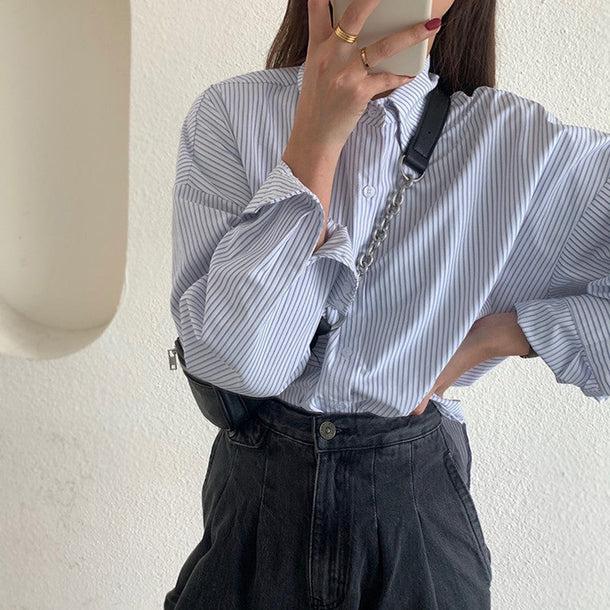 シンプルブルーストライプシャツ 5131-画像7-韓国ファッション通販POPREA［ポップリア］