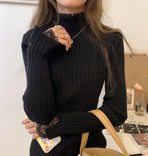 レースハイネック袖リブニット 4970-画像7-韓国ファッション通販POPREA［ポップリア］