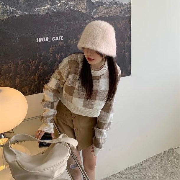 ボックスチェッククロップドニット 5042-画像7-韓国ファッション通販POPREA［ポップリア］