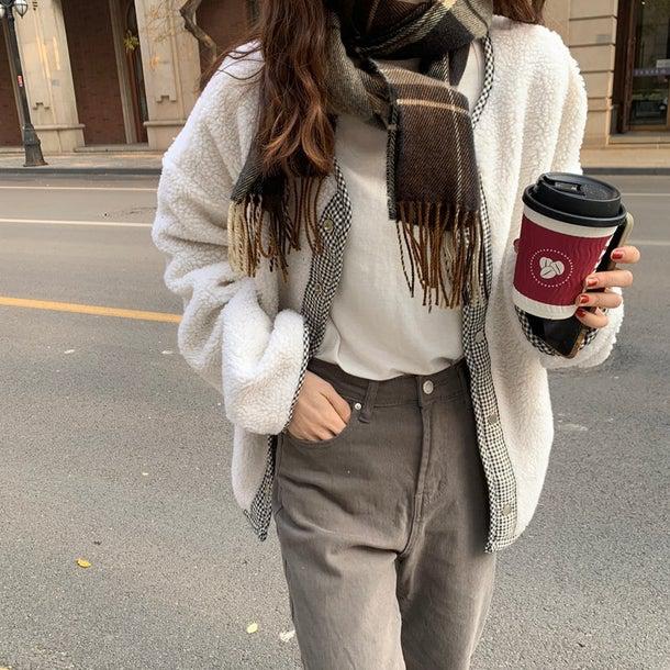 リバーシブルチェックボアジャケット 4934-画像7-韓国ファッション通販POPREA［ポップリア］