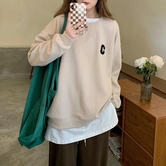 ワッフルCロゴプルオーバー 4928-画像7-韓国ファッション通販POPREA［ポップリア］