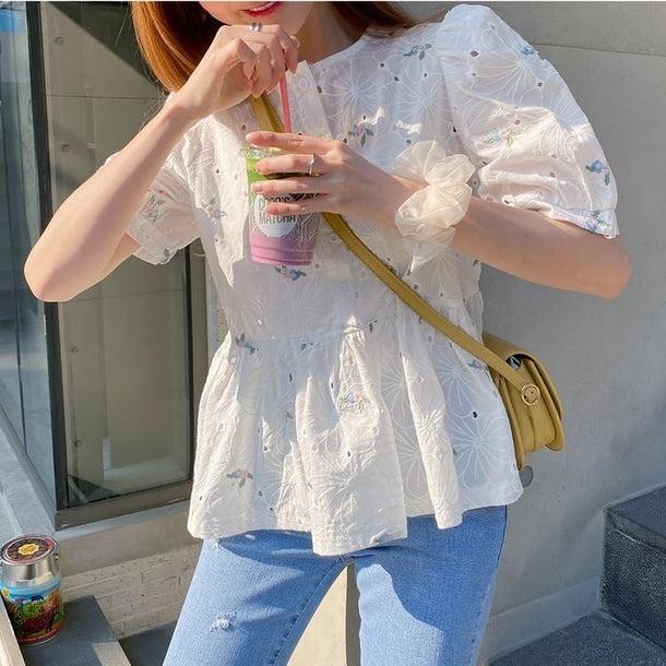 フラワー刺繍パフスリーブブラウス 5203-画像7-韓国ファッション通販POPREA［ポップリア］