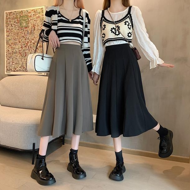 ハイウエストシンプルプリーツフレアスカート 4823-画像7-韓国ファッション通販POPREA［ポップリア］