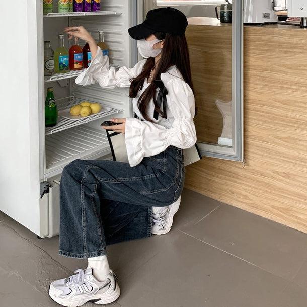 ハイウエストワイルドレッグデニムパンツ 5074-画像7-韓国ファッション通販POPREA［ポップリア］