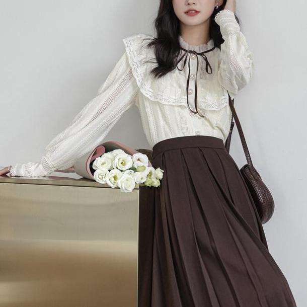 フリルハイネックレースリボンタイブラウス 4922-画像7-韓国ファッション通販POPREA［ポップリア］