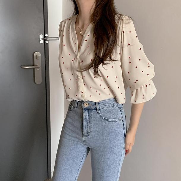 ミニハート柄シフォンブラウス 4775-画像7-韓国ファッション通販POPREA［ポップリア］