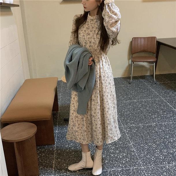 レトロフラワーワンピ＆ビッグボタンカーディガン 5063-画像7-韓国ファッション通販POPREA［ポップリア］