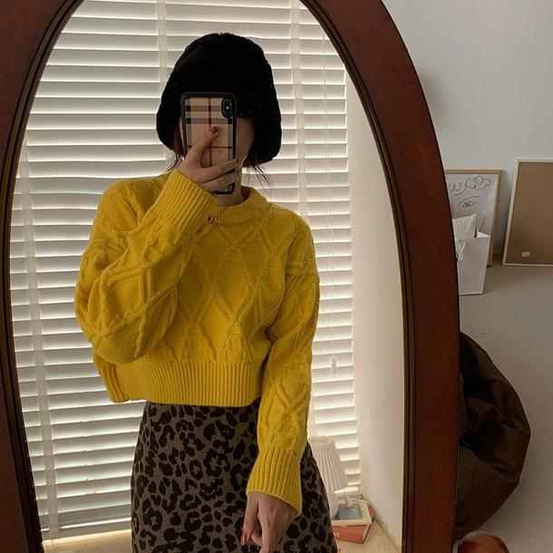 ラウンドネックダイヤ柄ショートニット 4849-画像7-韓国ファッション通販POPREA［ポップリア］