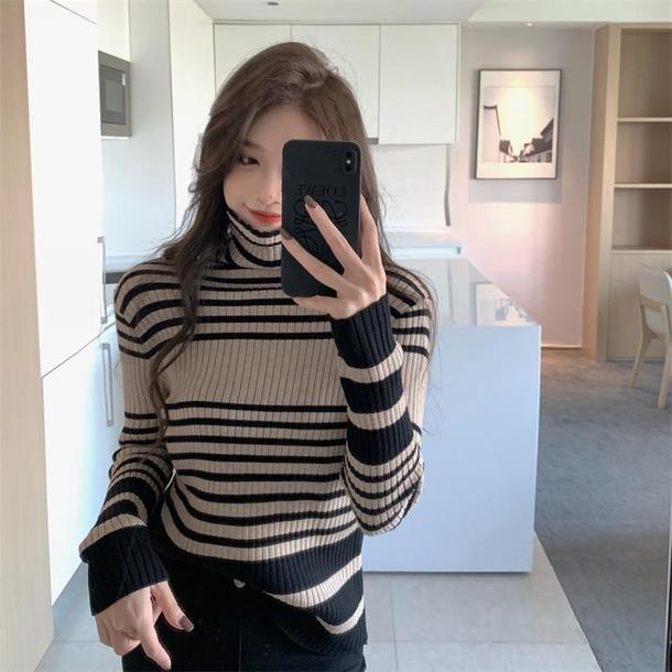 タートルネックボーダータイトニット 4914-画像7-韓国ファッション通販POPREA［ポップリア］