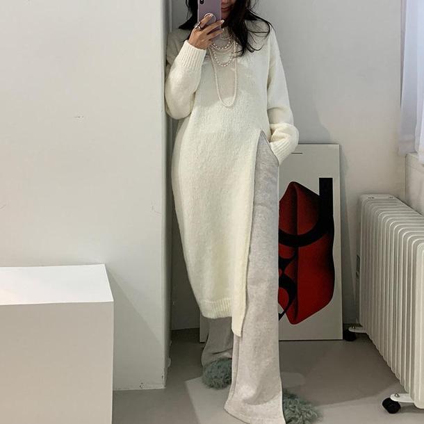 ラウンドネックスリットニットワンピース 4859-画像8-韓国ファッション通販POPREA［ポップリア］