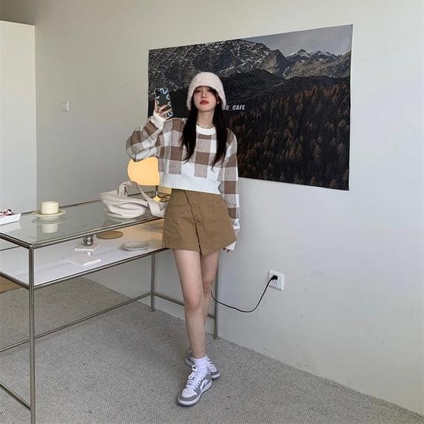 ボックスチェッククロップドニット 5042-画像8-韓国ファッション通販POPREA［ポップリア］