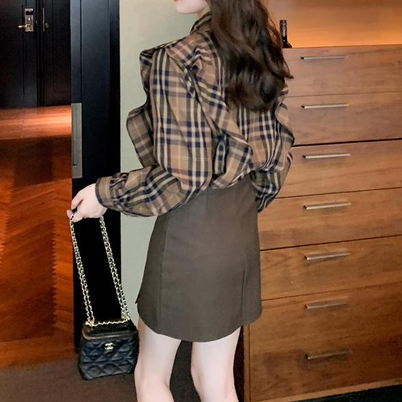 チェック柄フリルシャツブラウス 4826-画像8-韓国ファッション通販POPREA［ポップリア］